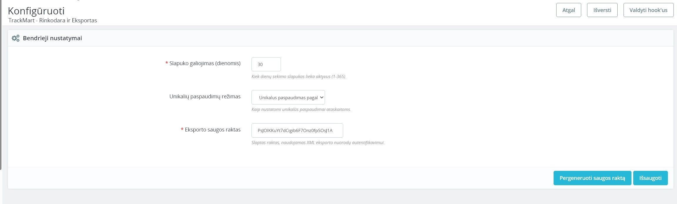 TrackMart modulis — ekranas 1